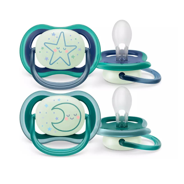 Philips Avent Ultra Air Nighttime Orthodontic Silicone Soother 6-18m (SCF376/07) 2 copë - Hënë-Yll