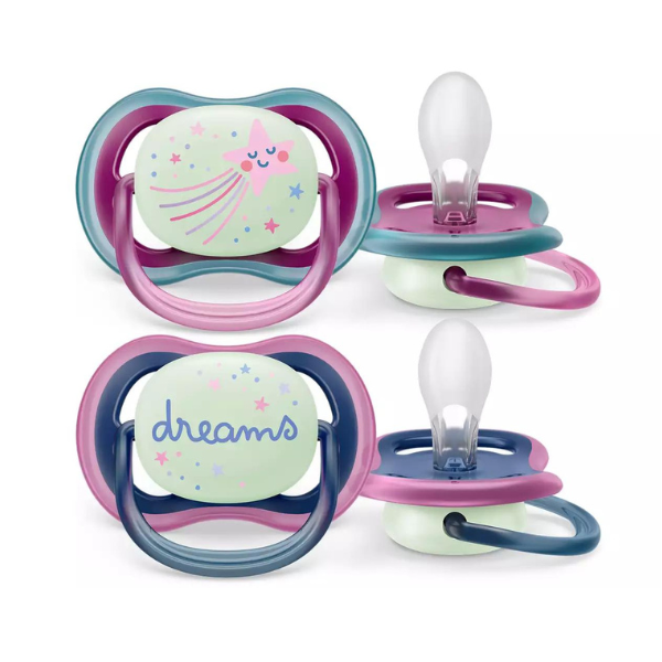 Philips Avent Ultra Air Nighttime Orthodontic Silicone Soother 6-18m (SCF376/07) 2 copë - Ylli i ëndrrave