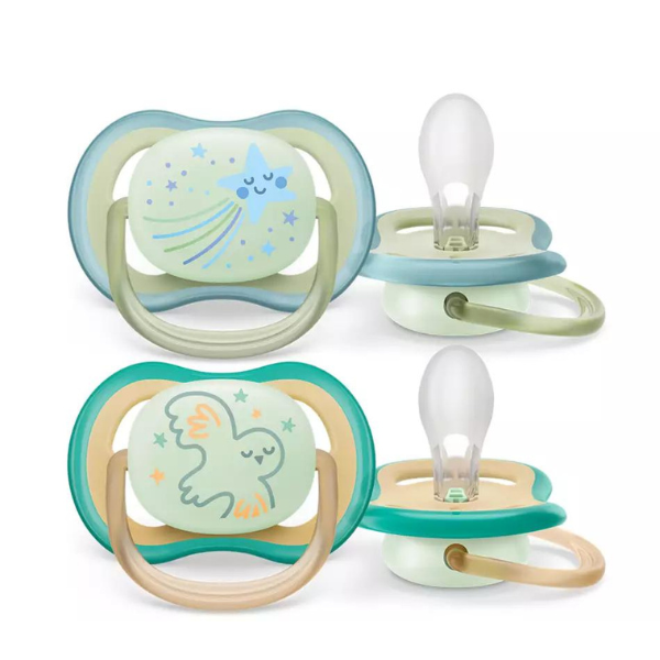 Philips Avent Ultra Air Nighttime Orthodontic Silicone Soother 0-6m (SCF376/17) 2 copë - Star-Bird