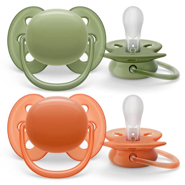 Philips Avent Ultra Soft SCF093 Orthodontic Silicone Pacifier 18m+ 2 copë - Jeshile-Portokalli
