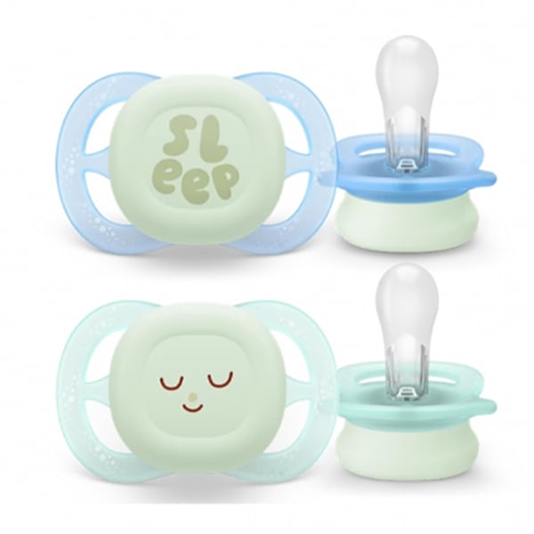 Philips Avent Ultra Start Nighttime SCF075 Orthodontic Silicone Pacifiers 0-2m copë - Jeshile-Blu