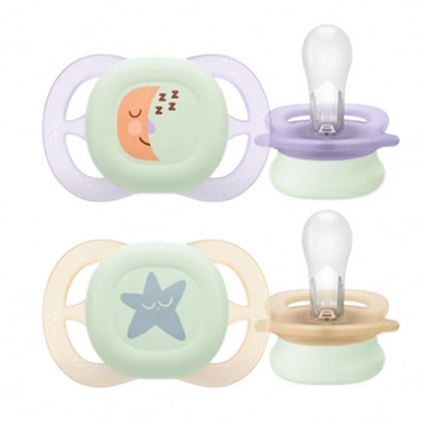 Philips Avent Ultra Start Nighttime SCF075 Orthodontic Silicone Pacifiers 0-2m 2 copë - Vjollcë-Bezhë