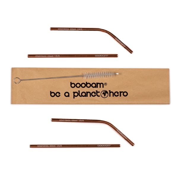 Boobam Straw Short Metal, 4pcs & Brush Cleaner, 1pc 1 set - Titanium Rozë Ari