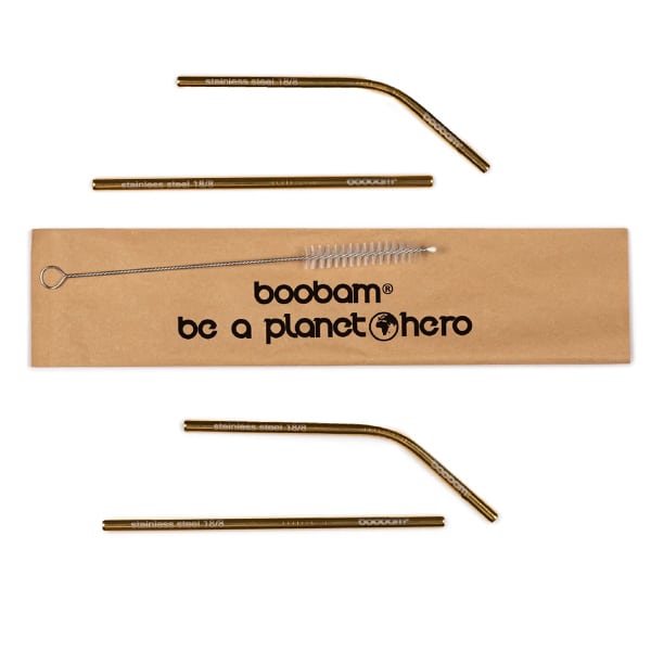 Boobam Straw Short Metal, 4pcs & Brush Cleaner, 1pc 1 set - Titaniumi i Artë