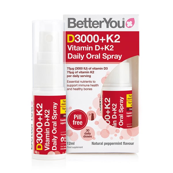 BetterYou Vitamin D+K2 Daily Oral Spray 3000IU (75mg) 12 ml