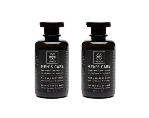 2 x Apivita Men's Care Hair & Body Wash with Cardamom & Propolis 2x250ml