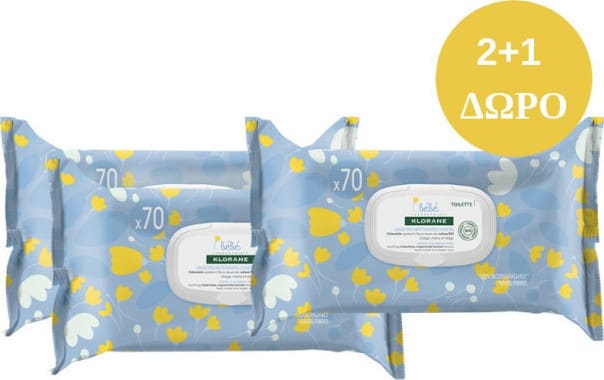 Klorane Soft Baby Wipes with Calendula (2+1 Free) 3x70 copë