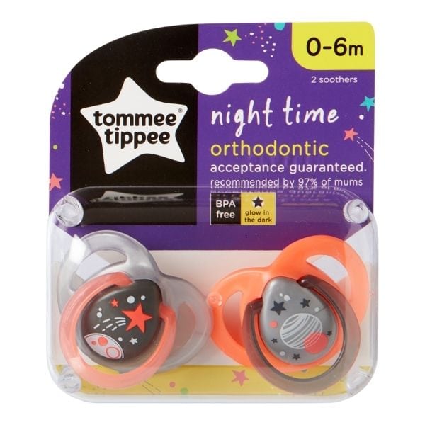 Tommee Tippee Silicone Soothers Night 0-6m 2 copë