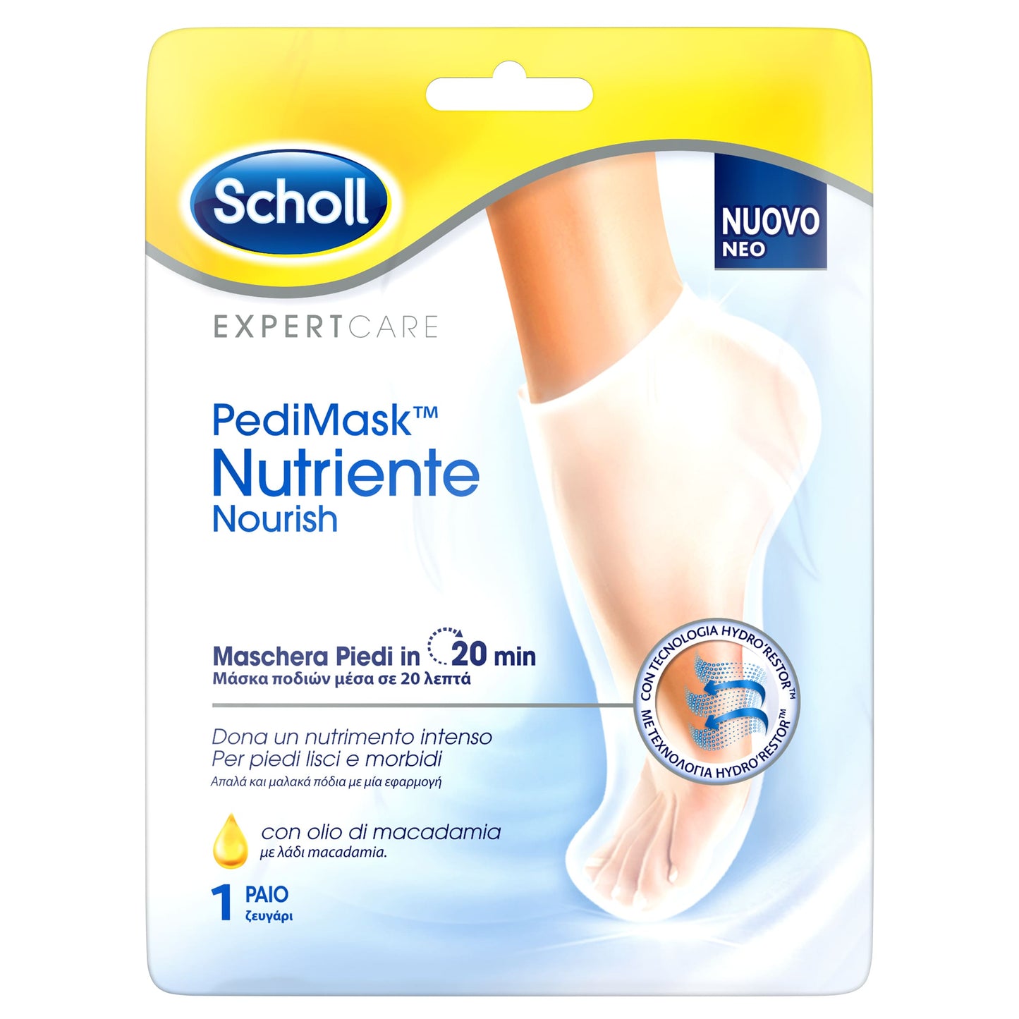 Scholl PediMask Nourish Foot Mask with Macadamia Oil 1 palë