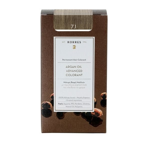Korres Argan Oil Advanced Colorant with Pigment-Lock Technology 7.1 Ash Blonde 50 ml