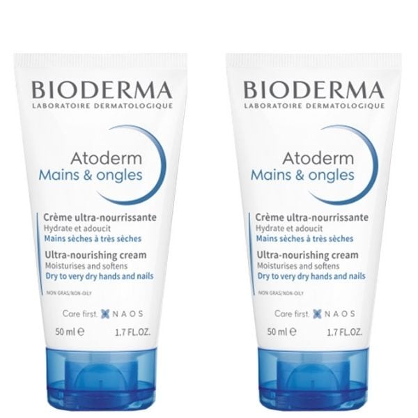 2 x Bioderma Atoderm Mains & Ongles Ultra-Nourishing Cream for Dry to Very Dry Hands & Nails 2 x 50ml