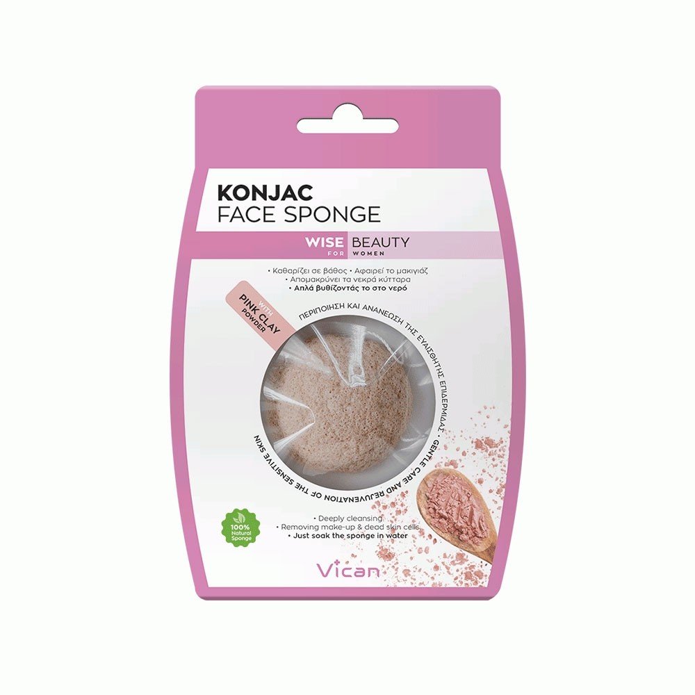 Vican Wise Beauty Konjac Face Sponge with Pink Clay Powder 1 copë