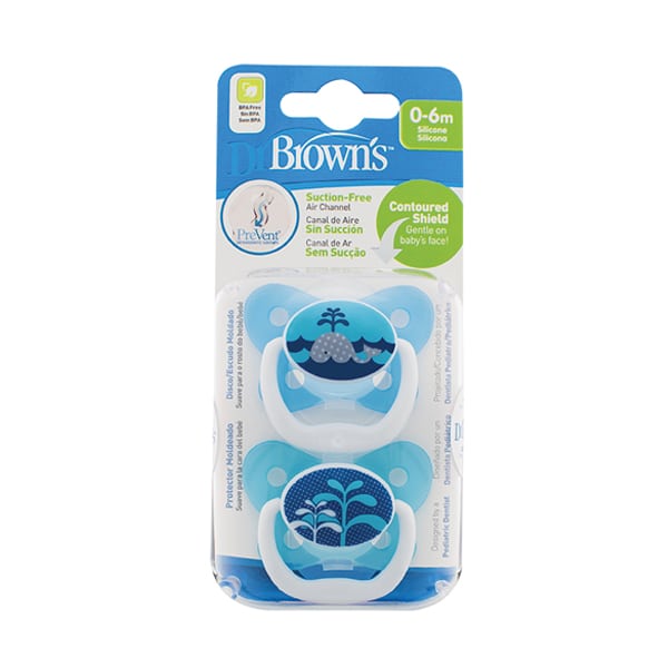 Dr. Brown's Prevent Orthodontic Soother 0-6m (PV 12402)  2 copë - Balena Blu
