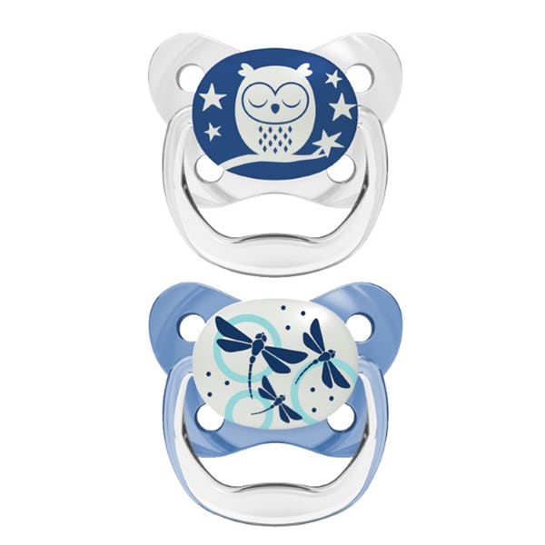 Dr. Brown's Prevent Glow-in-the-Dark Pacifier Stage 1 0-6m  2 copë - Transparente-Blu