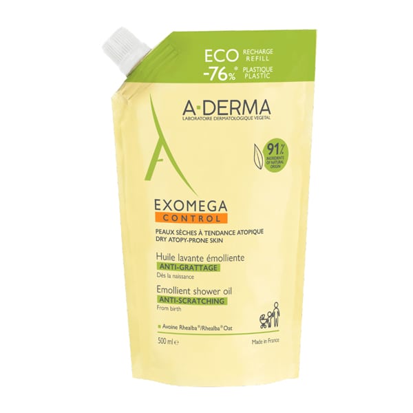 A-Derma Exomega Control Eco Refill Emollient Shower Oil for Dry/Atopy Prone Skin  500 ml