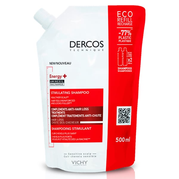 Vichy Dercos Energy+ Stimulating Shampoo Refill Complements Anti-Hair Loss Treatment  500 ml