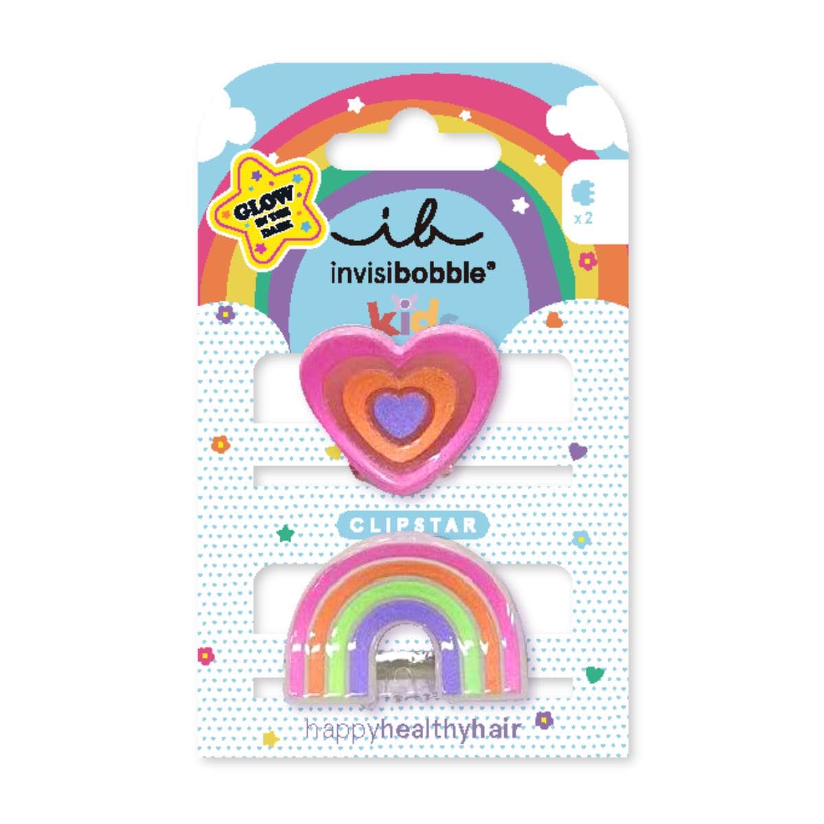 Invisibobble Clipstar Glow Happy Heart Kids Hair Clips  2 copë