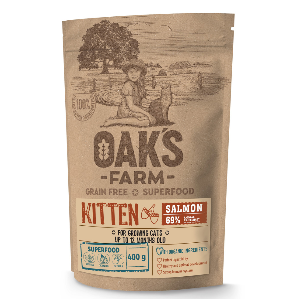 Oak's Farm Grain Free Superfood Kitten Salmon  400g