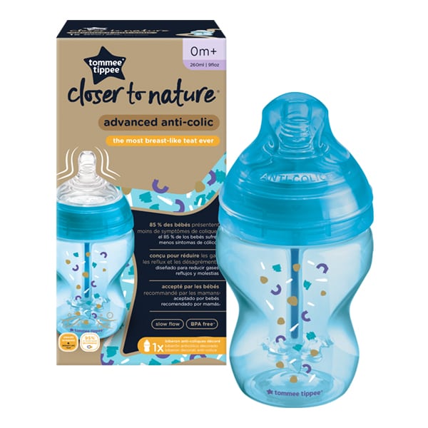 Tommee Tippee Closer to Nature Advanced Anti-Colic Small Flow Bottle 0m+  260ml - Blu e Çelët