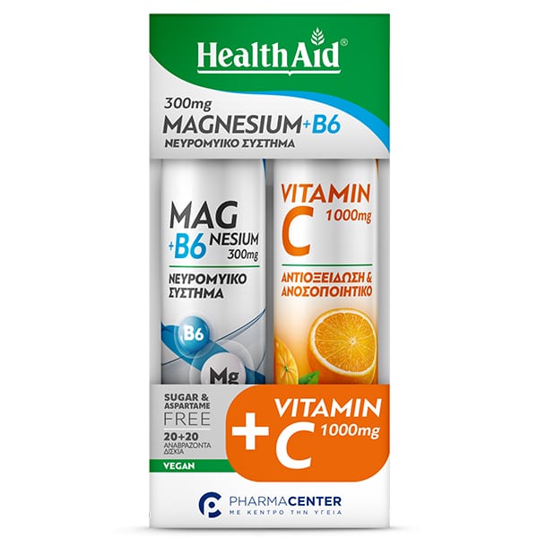 Health Aid Promo Pack Magnesium + B6, 20tabs & Vitamin C 1000mg, 20tabs  1 set