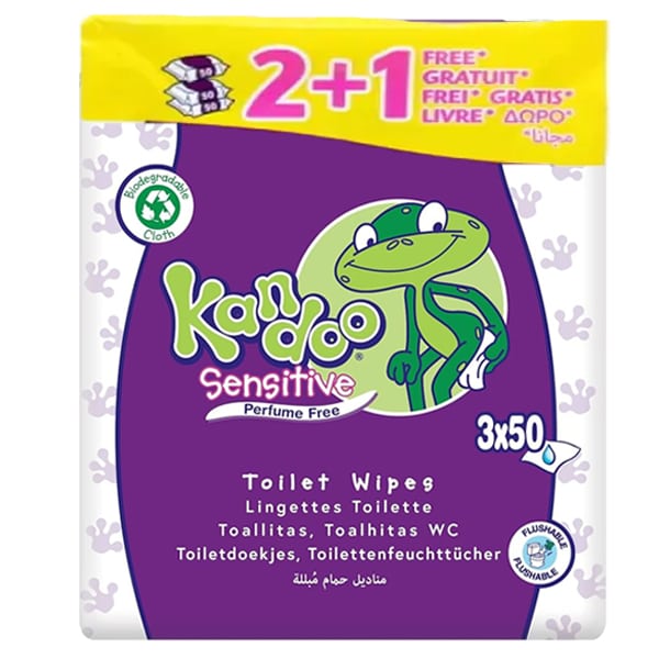 Kandoo Sensitive Flushable Toilet Wipes Fragrance-Free (2+1 FREE)  150 copë