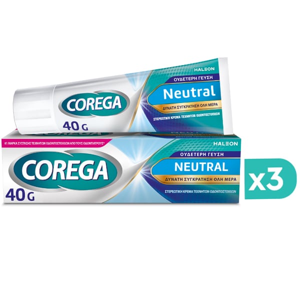 3x Corega Neutral Denture Adhesive Cream Taste-Free  3x40g