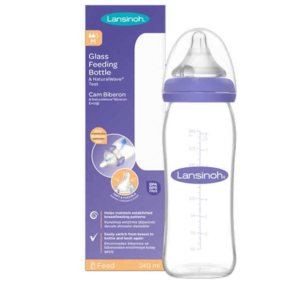 Lansinoh Glass Feeding Bottle with Medium Flow Nipple  240 ml