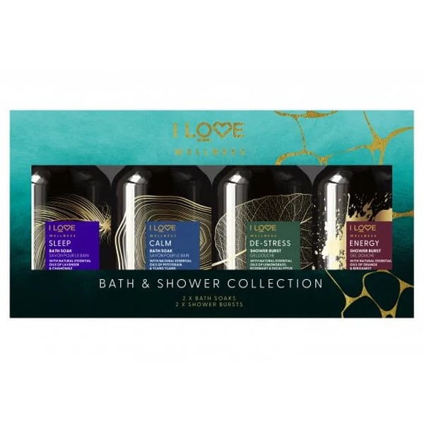 I Love Wellness Bath & Shower Collection with Calm Natural Bath Soak, 125ml, Sleep Bath Soak, 125ml, De-Stress Shower Burst, 125ml & Energy Shower Burst, 125ml  1 set
