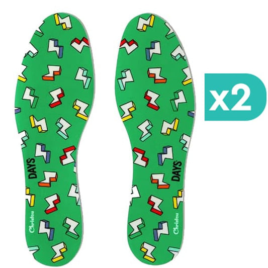 2x Christou Deodorizing Insoles Days Kids Fresh Thunderbolts Green No.30-37  2x1 palë