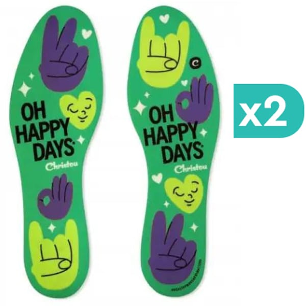 2x Christou Deodorizing Insoles Fresh Oh Happy Days Kids Green No.30-37  2x1 palë