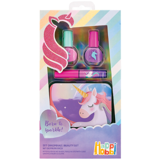 HappiHobbi Beauty Set Nails & Lips with Case 6y+  1 copë - Njëbrirësh