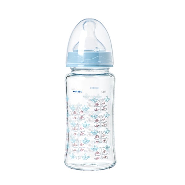 Korres Glass Feeding Bottle with Medium Flow Silicone Teat  230 ml
