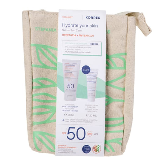 Korres Hydrate Your Skin Set with Yoghurt Sunscreen Face & Eyes Cream SPF50, 50ml & Free Greek Yoghurt Foaming Cream Cleanser, 20ml & Serum, 1.5ml  1 set