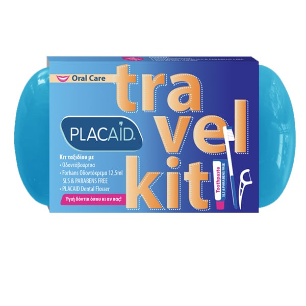 Plac Aid Travel Kit with Toothbrush, 1pc, Forhans Toothpaste, 12.5ml & Dental Floss with Handle, 1pc  1 set - blu