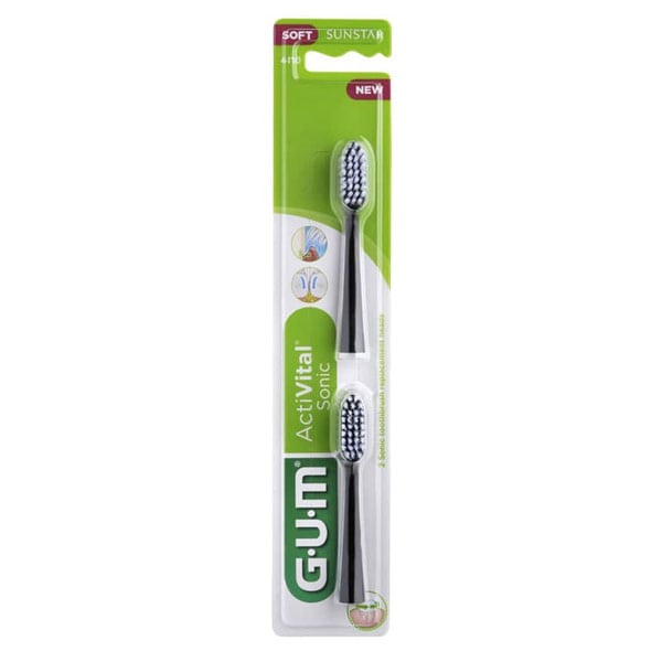 Gum Activital Sonic Toothbrush Soft Replacement Heads  2 copë - 002 E zezë