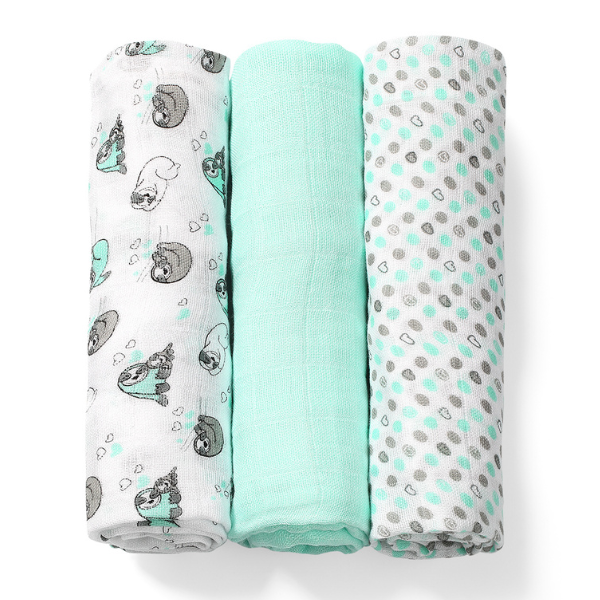 Babyono Set Soft Muslin Diapers from Bamboo & Cotton  3 copë - Mente