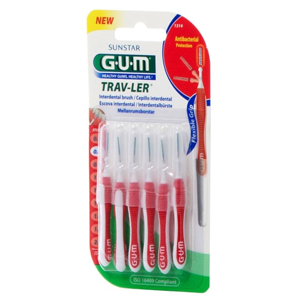 Gum Trav-ler Interdental Brush 0.8mm Red  6 copë