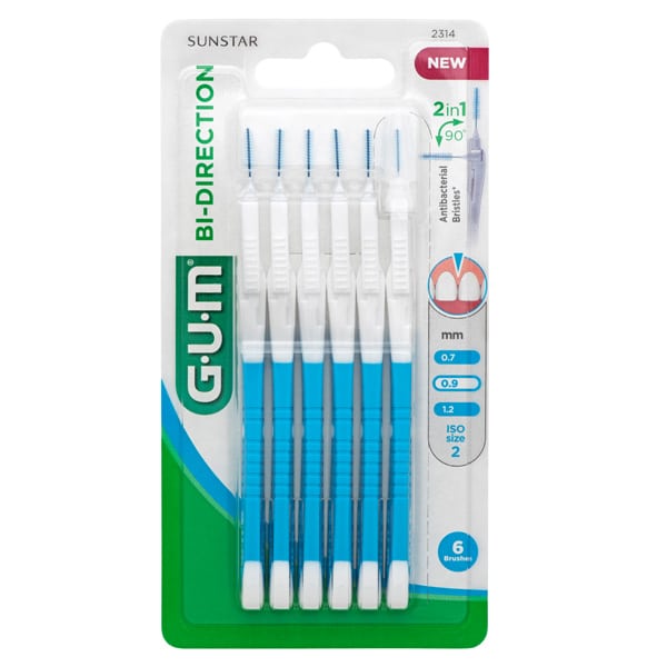 Gum Bi-Directional Micro Fine 0.9mm Interdental Brushes  6 copë