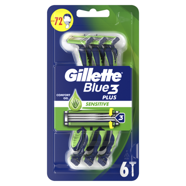 Gillette Blue 3 Plus Sensitive Disposable Razors  6 copë