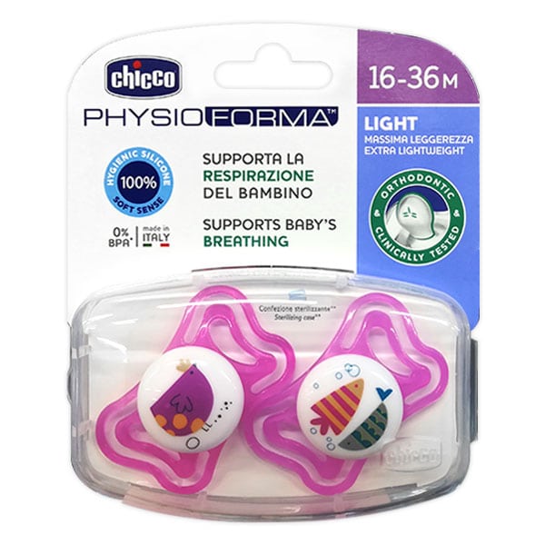 Chicco Physio Forma Light Ergonomic Soother Silicone Teat 16-36m  2 copë - Rozë-Rozë