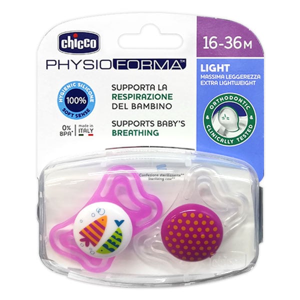 Chicco Physio Forma Light Ergonomic Soother Silicone Teat 16-36m  2 copë - Rozë-Bardhë