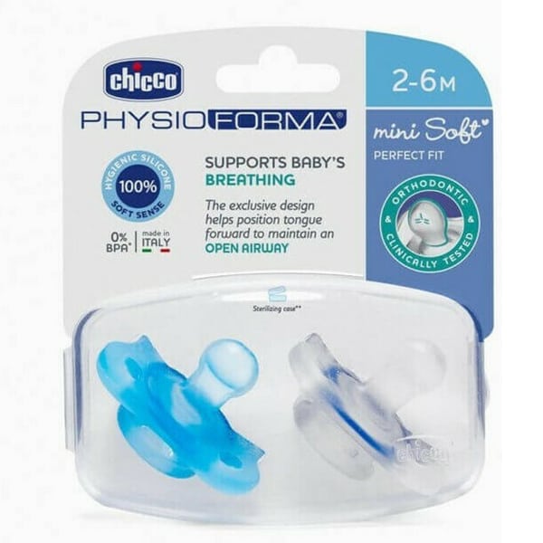 Chicco PhysioForma Silicone Mini Soft Orthodontic Soothers 2-6m  2 copë - Blu qielli