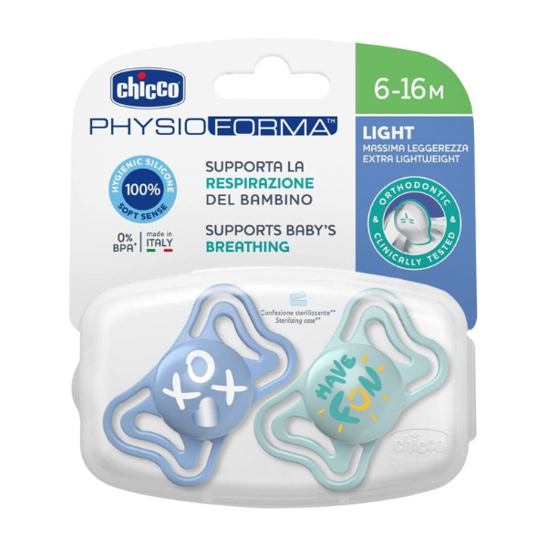 Chicco Physio Forma Light Ergonomic Soother Silicone Teat 6-16m  2 copë - Blu e çelët