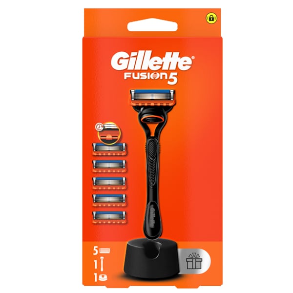 Gillette Fusion5 Razor, 1pc, Replacement Heads, 5pcs & Free Stand  1 set