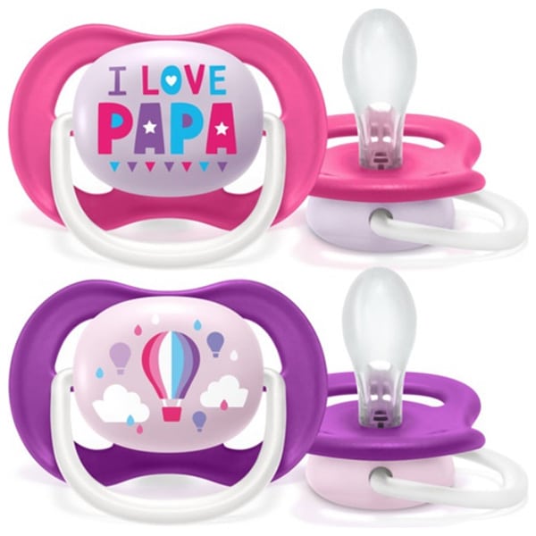 Philips Avent SCF080/04 Ultra Air Happy Silicone Soother 6-18m Pink I Love Papa-Air Balloon  2 copë
