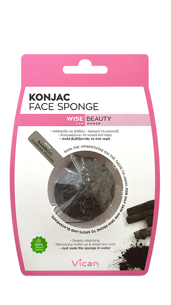 Vican Wise Beauty Konjac Face Sponge with Bamboo Charcoal Powder  1 copë