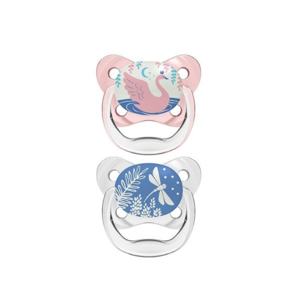 Dr. Brown’s PreVent Contoured Glow-in-the-Dark Soothers 0-6m (PV 12006)  2 copë - Rozë-Transparente