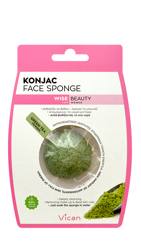 Vican Wise Beauty Konjac Face Sponge with Green Tea Powder  1 copë